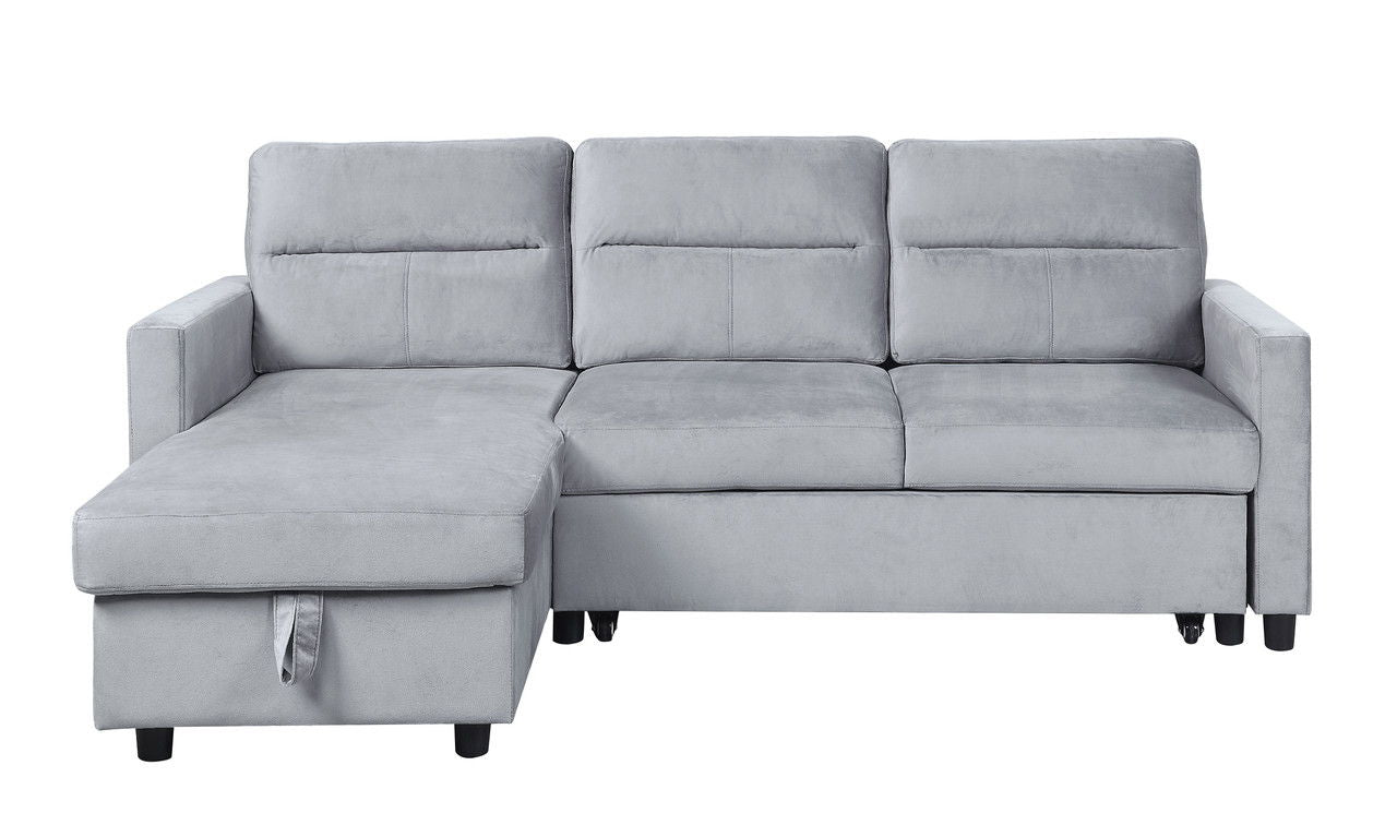 Ivy - Velvet Reversible Sleeper Sectional Sofa With Storage Chaise And Side Pocket