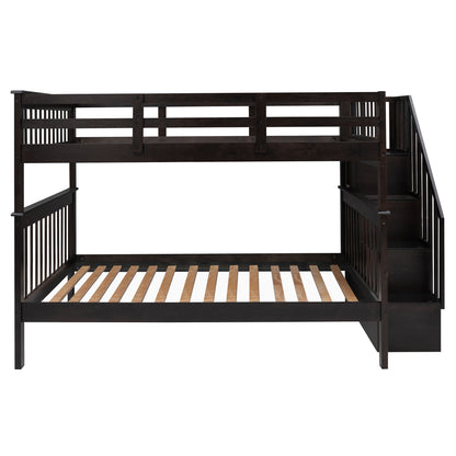 Stairway Full Over Full Bunk Bed With Storage And Guard Rail For Bedroom, Dorm - Espresso