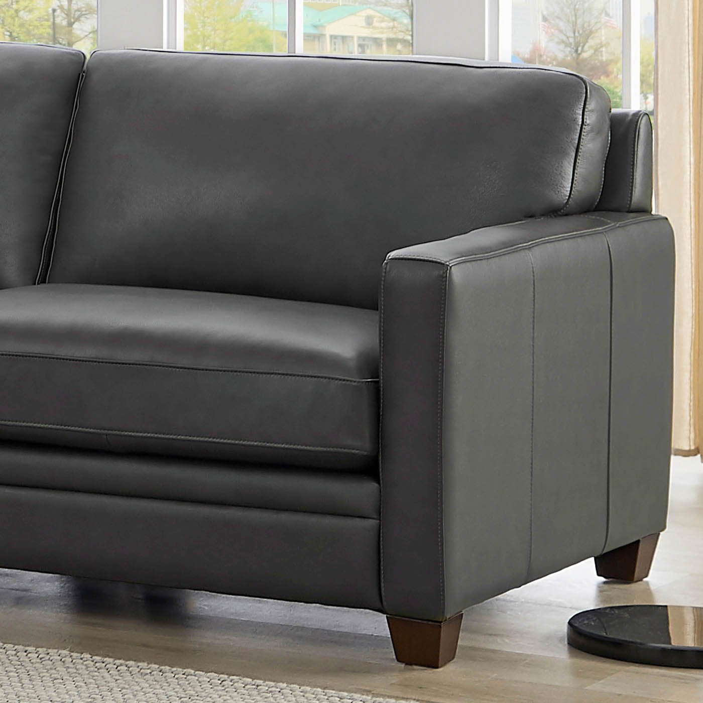 Naples - Top Grain Leather L-Shape Sectional With Ottoman - Gray