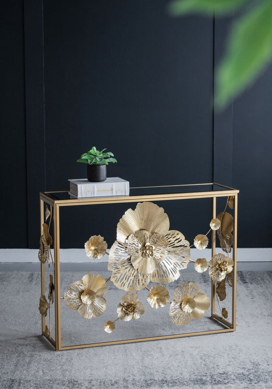 Console Table With Mirrored Glass Top, Modern Entryway Table For Living Room Foyer Entryway - Gold