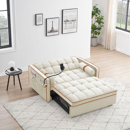 Modern Convertible Sleeper Sofa Couch With Pull Out Bed With Pillows & Side Pockets For Small Space, Living Room