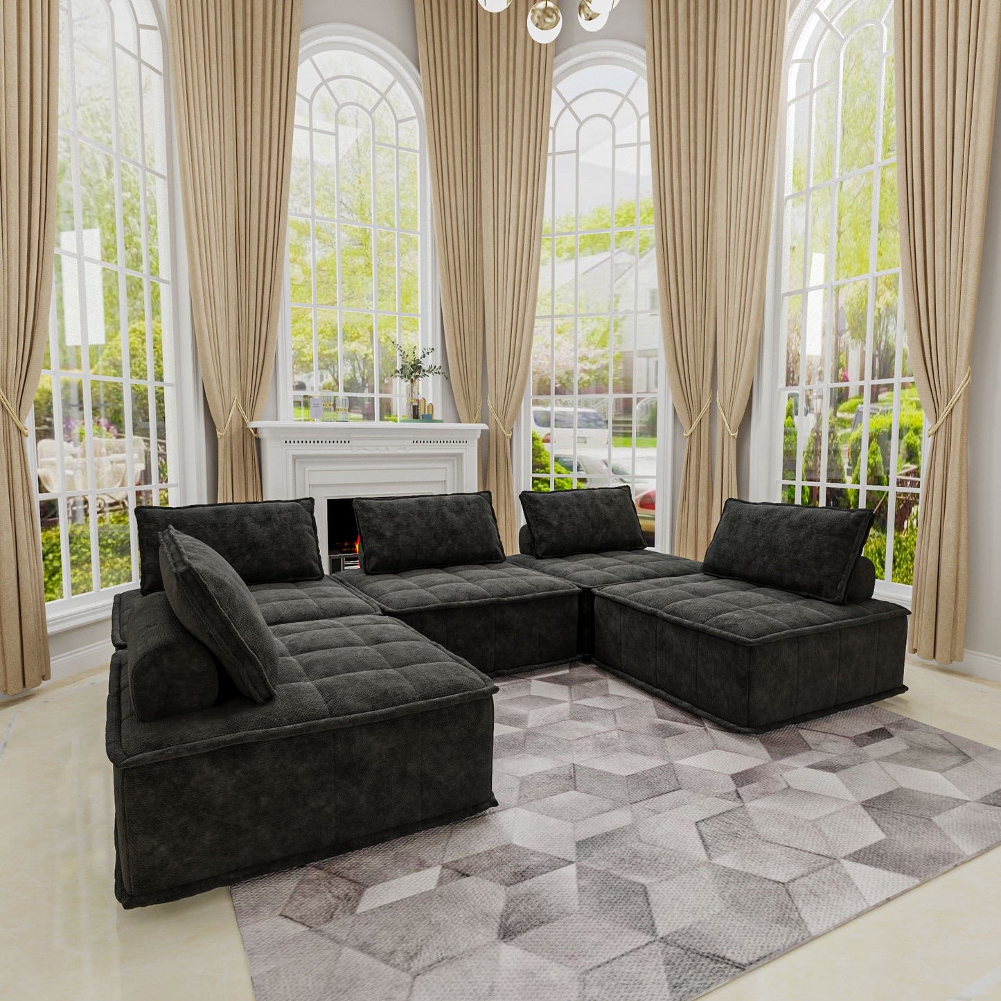 Luxury L-Shaped Modular Sofa With Hidden Legs, Adjustable Cushions, And Spring Seats - Perfect For Modern Living Room