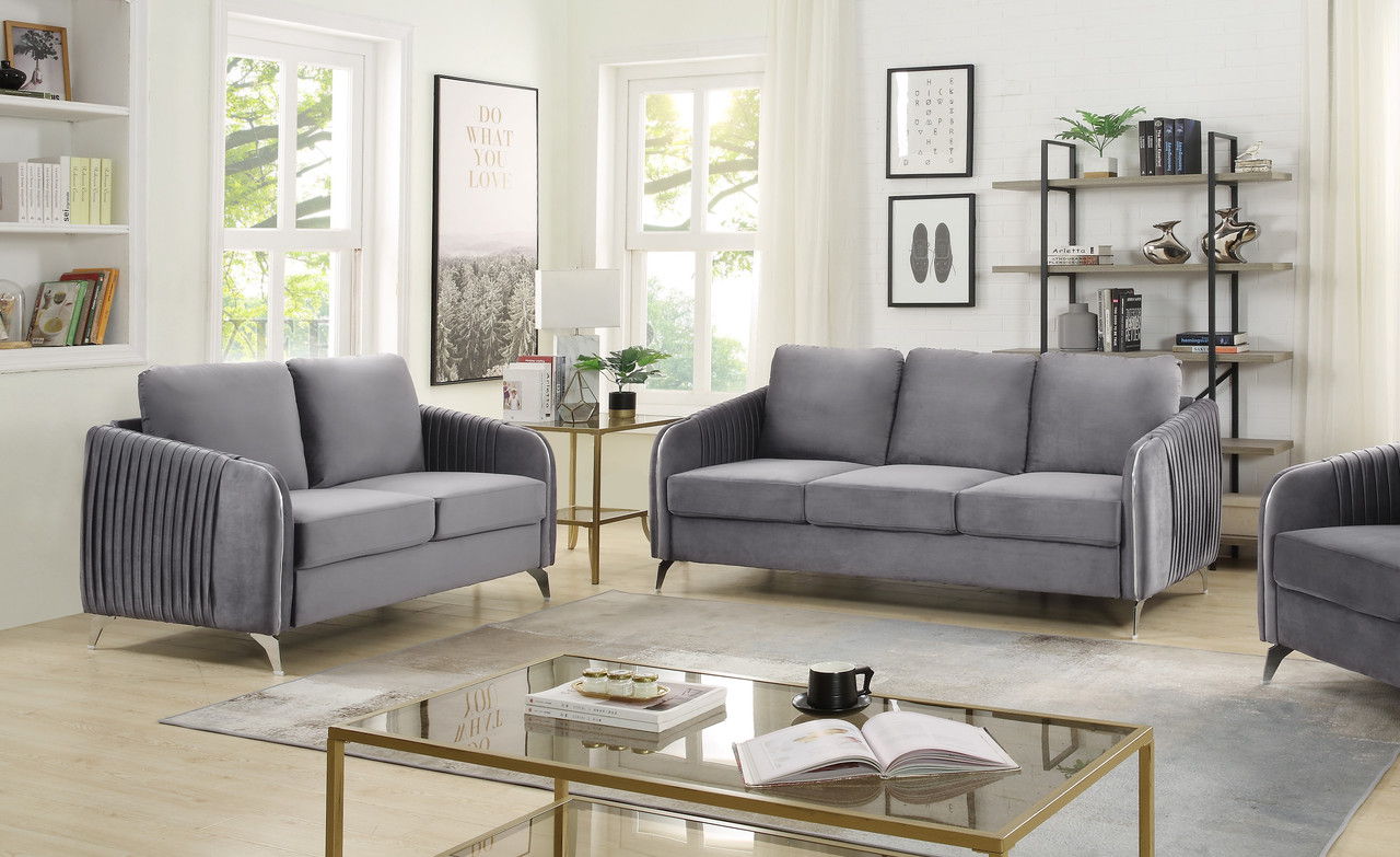 Hathaway - Velvet Fabric Sofa Set