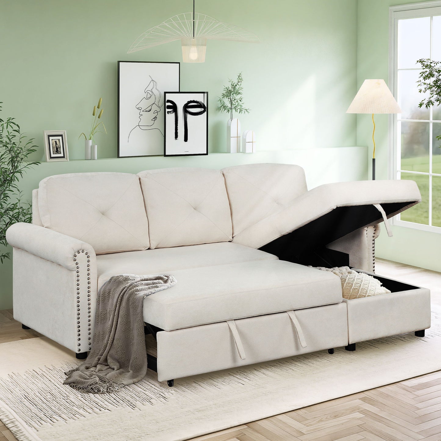 Modern Convertible Sleeper Sofa Bed With Storage Chaise