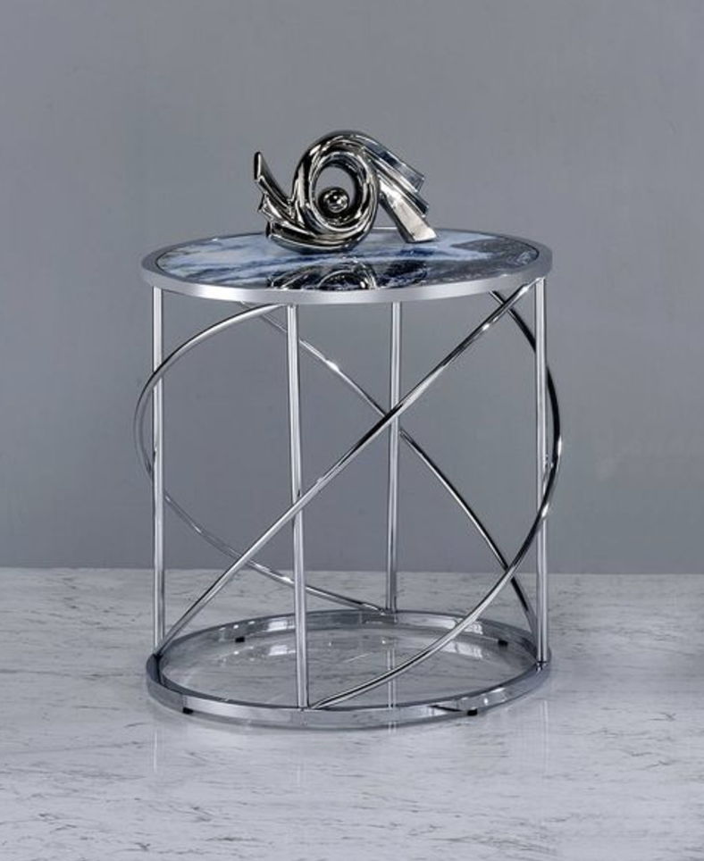 Lyda - Marble Print End Table - Blue