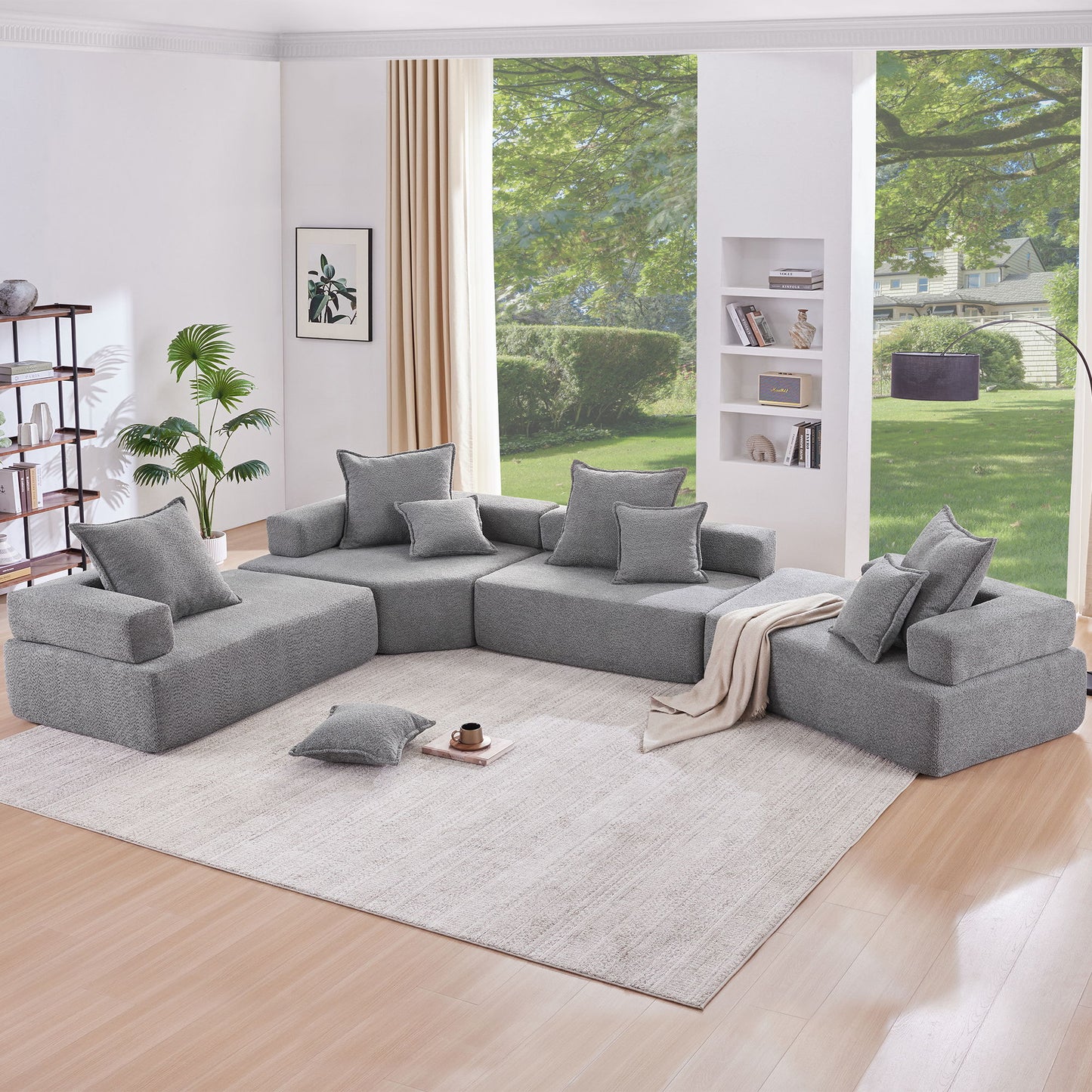 Oversized Modular Sectional Sofa, Luxury Boucle Floor Couch Set, Convertible Sleeper Couch, Spacious Foam-Filled Sofa Bed For Living Room