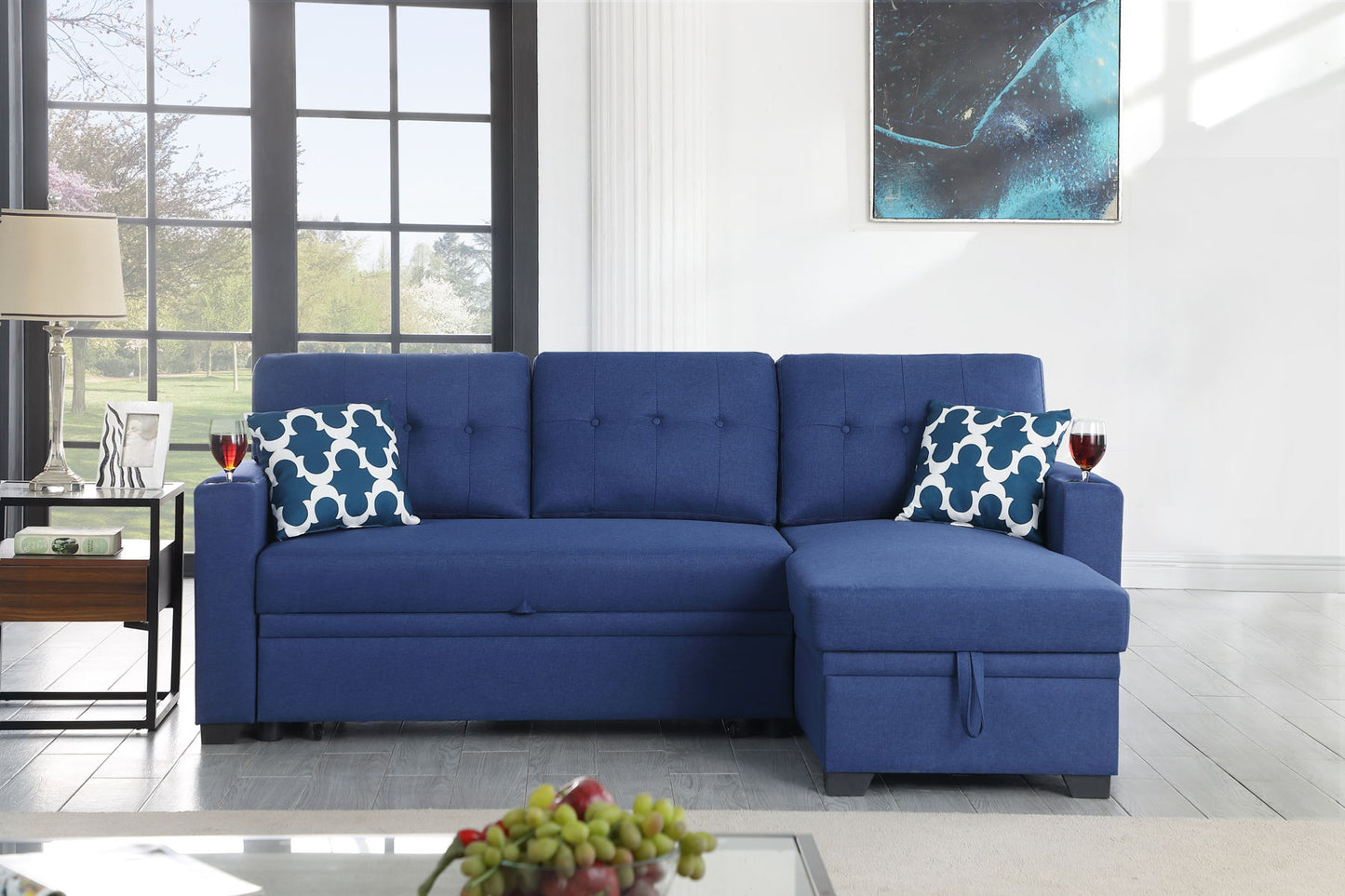 82" Width Sectional With Storage Chaise And Cupholder Armrest