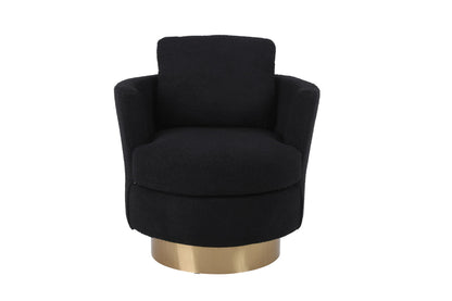 Teddy Swivel Barrel Chair, Swivel Accent Chairs Armchair For Living Room, Reading Chairs For Bedroom Comfy, Round Barrel Chairs With Gold Stainless Steel Base - Black