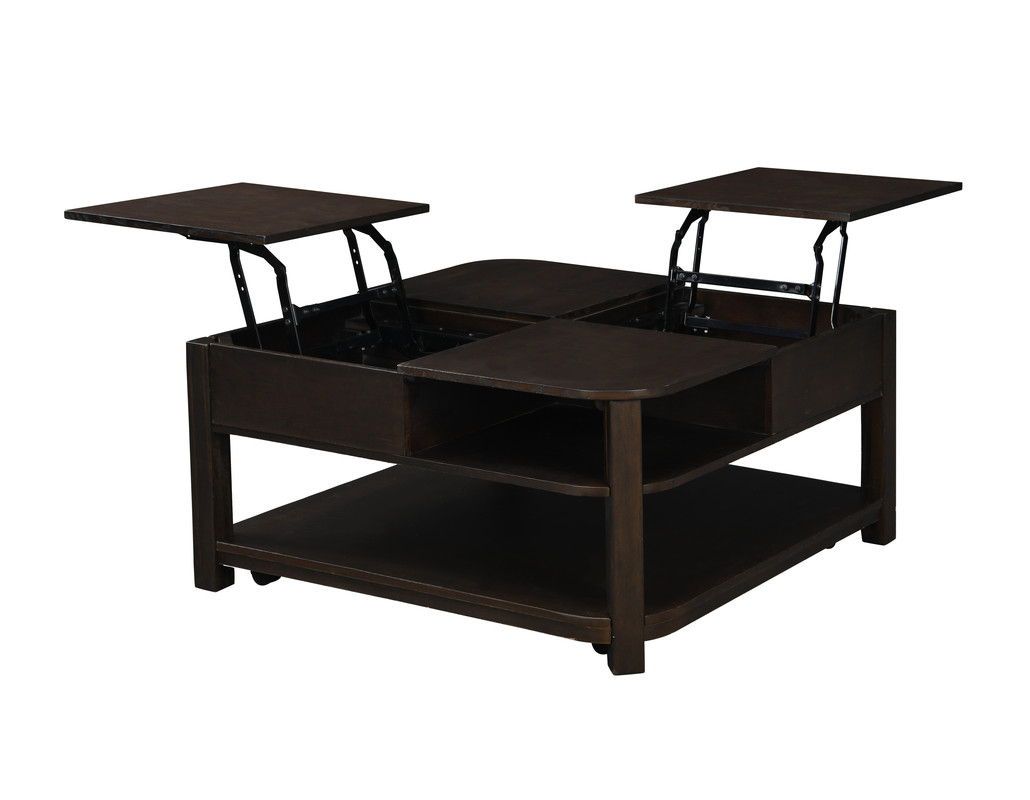 Flora - MDF Lift Top Coffee Table With Shelves - Dark Brown