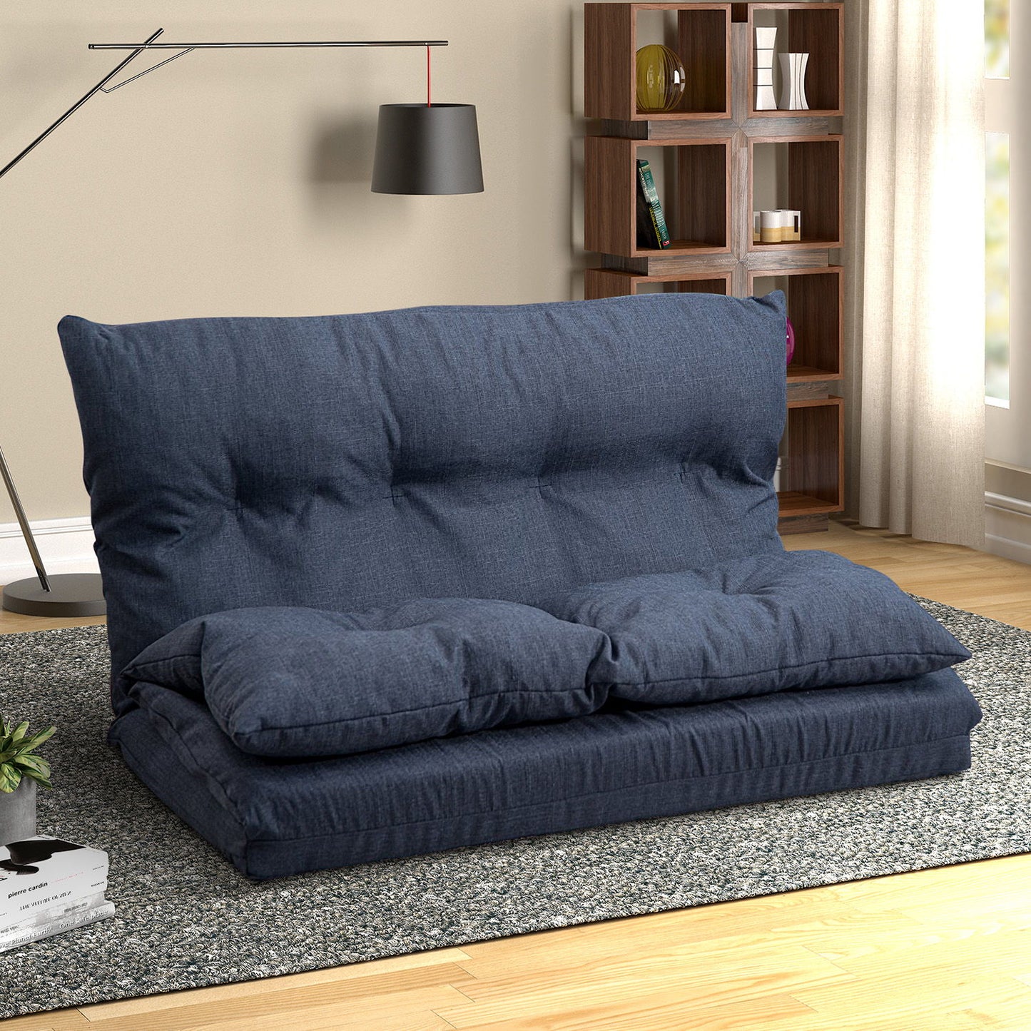 Floor Couch And Sofa Fabric Folding Chaise Lounge - Navy Blue