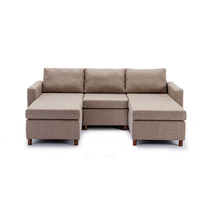 3 Seat Module Sectional Sofa Couch With 2 Ottoman For Living Room, Seat Cushion And Back Cushion Non-Removable And Non-Washable