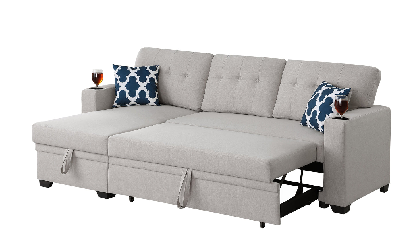 82" Width Sectional With Storage Chaise And Cupholder Armrest