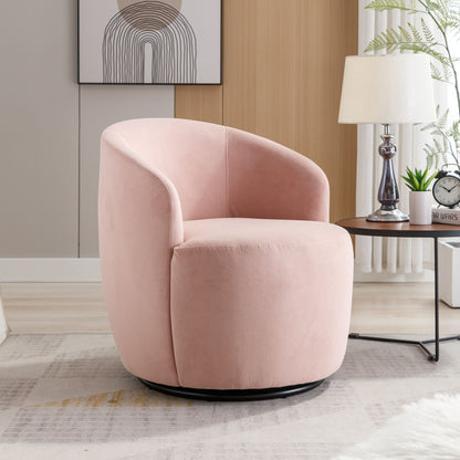 Velvet Fabric Swivel Accent Armchair Barrel Chair With Powder Coating Metal Ring