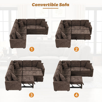 L-Shape Sofa Bed Pull-Out Sleeper Sofa With Wheels, USB Ports, Power Sockets For Living Room