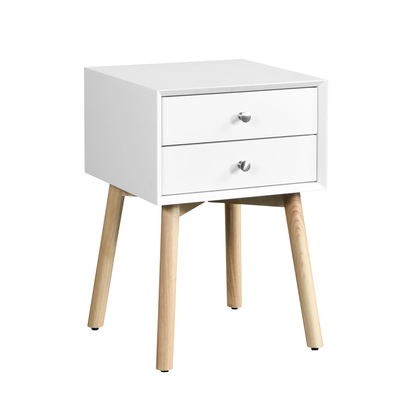 Bedside Table With 2 Drawers Mid-Century Modern Storage Cabinet For Bedroom