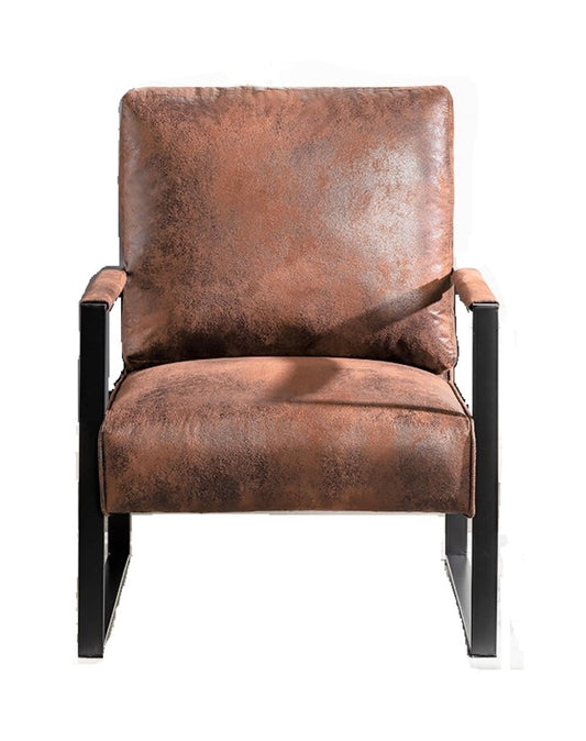 Classic Mid Century Modern Accent Chair With Durable Square Metal Frame, Armchair For Living Room, Bedroom, Home Office Spotted Microfiber Upholstery - Brown