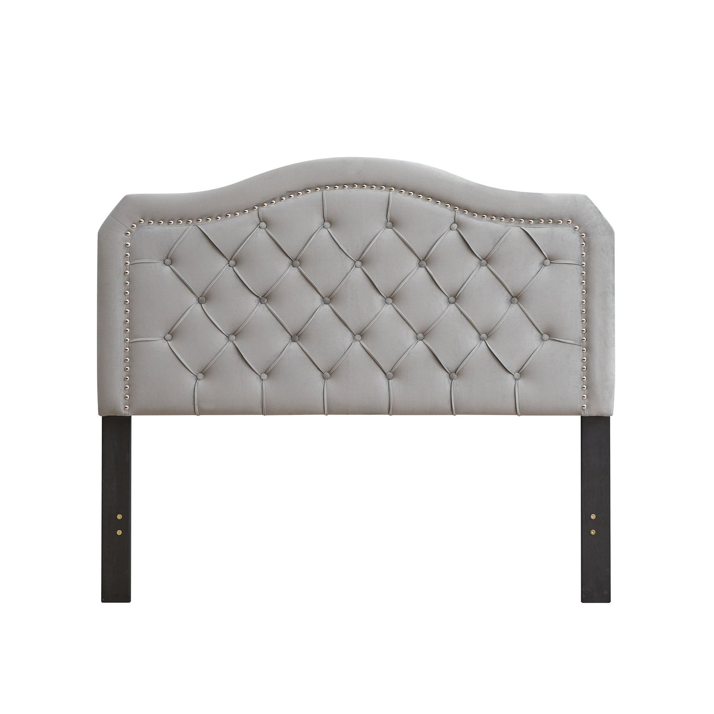 Queen Platform Upholstered Bed Button Tufted With Curve Design, Strong Wood Slat Support - Gray