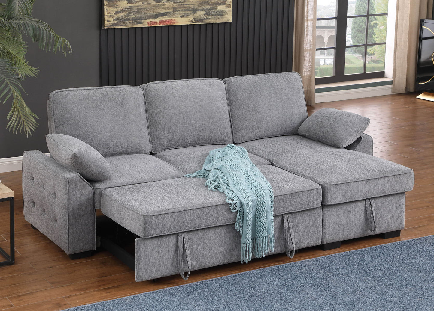 Mackenzie - Chenille Fabric Sleeper Sectional With Right-Facing Storage Chaise