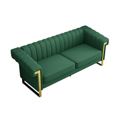 Sofa Modern Sofa With Gold Accents, Sleek Channel-Tufted Upholstery, 3 Seat Couch For Living Room And Office Decor