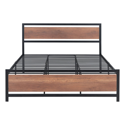 Platform Bed, Metal And Wood Bed Frame With Headboard And Footboard