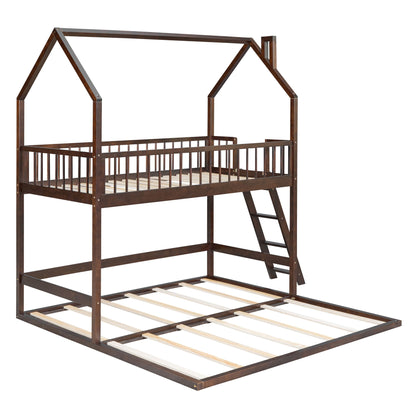 Twin Over Twin-Twin House Bunk Bed With Extending Trundle And Ladder - Espresso