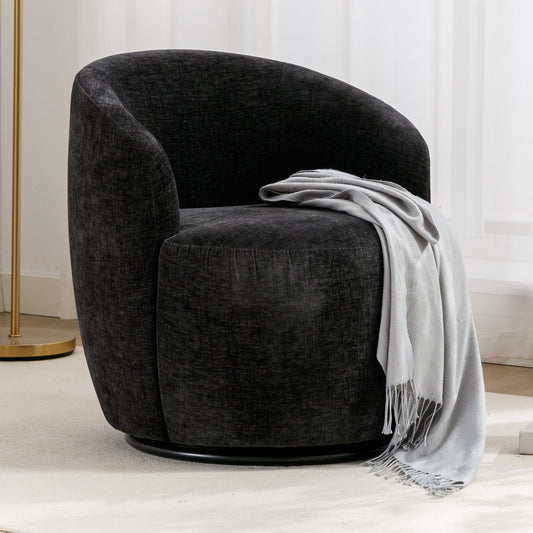 Chenille Fabric Swivel Accent Armchair Barrel Chair With Powder Coating Metal Ring