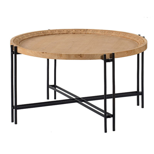 Farmhouse Round Wooden Round Coffee Table With Metal Legs - Black / Brown