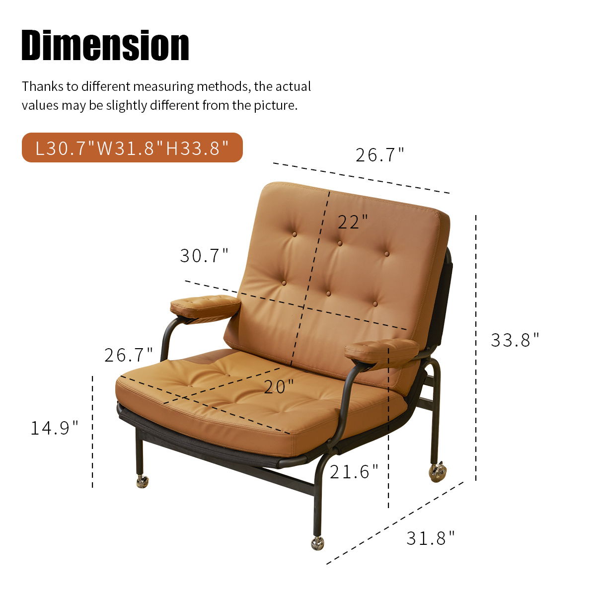 Bonded Leather Armchair, Modern Accent Chair High Back, Living Room Chair With Metal Legs And Soft Padded, Sofa Chairs For Home Office, Bedroom, Dining Room - Light Brown