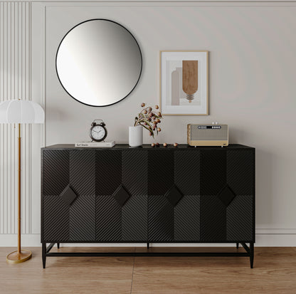 Accent Lacquered 4 Door Wooden Cabinet Sideboard Buffet Server Cabinet Storage Cabinet, For Living Room, Entryway, Hallway, Office, Kitchen And Dining Room - Matte Black