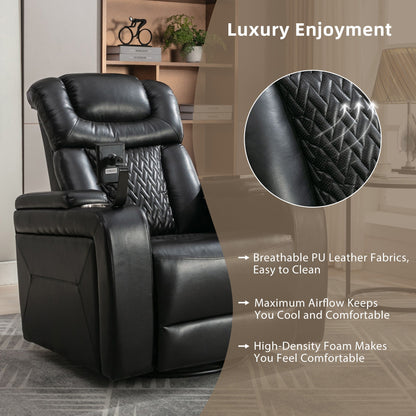 270° Swivel Power Recliner Individual Seat Home Theater Recliner With Comforable Backrest, Tray Table, Phone Holder, Cup Holder, USB Port, Hidden Arm Storage For Living Room