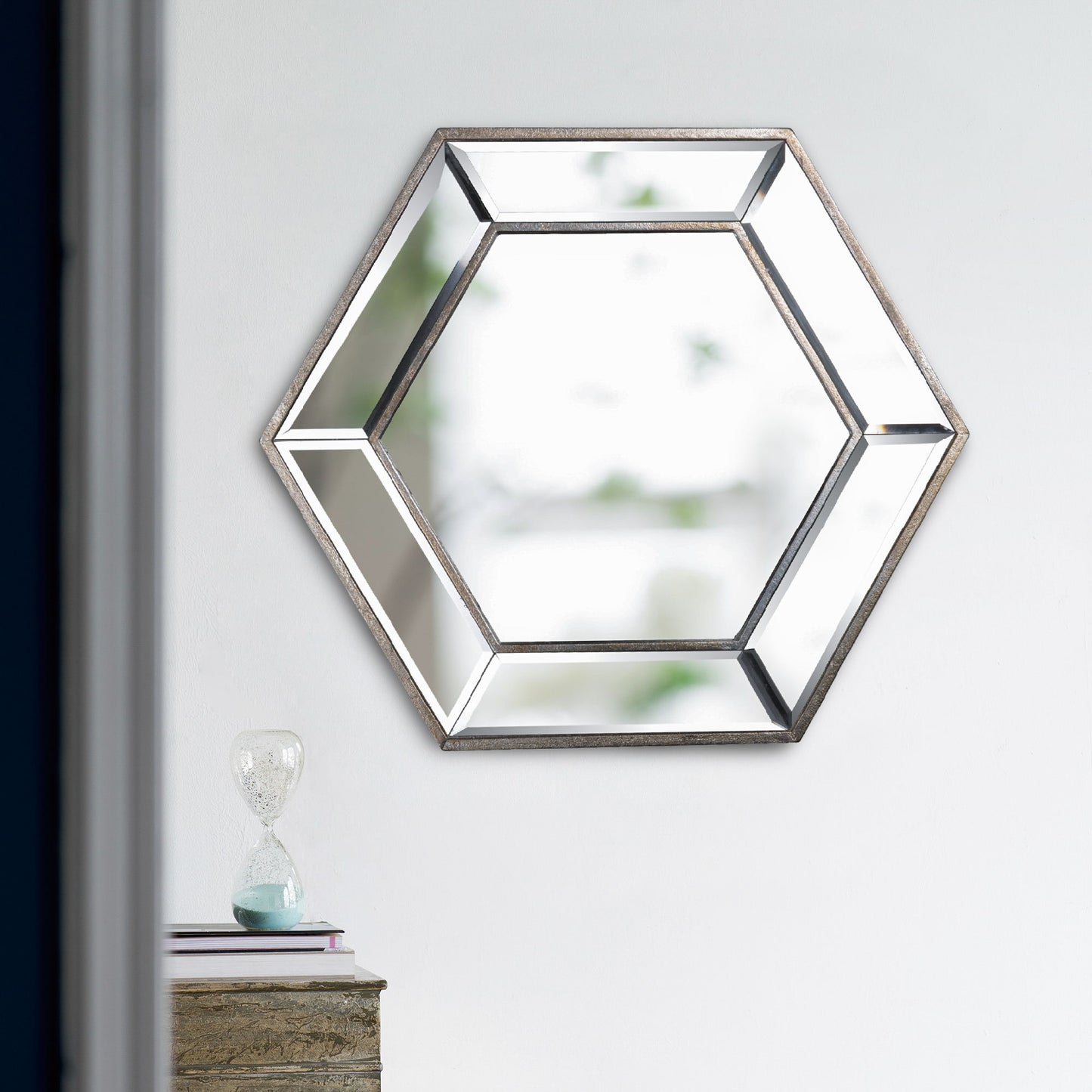 Hexagon Wall Mirror With Contemporary Glass Design, Home Decor Accent Mirror For Living Room - Silver