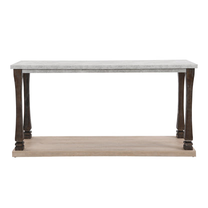 Rectangle Mid-Century Console Table For Entryway, Sofa Table With 2 Tier Storage Shelf - Gray