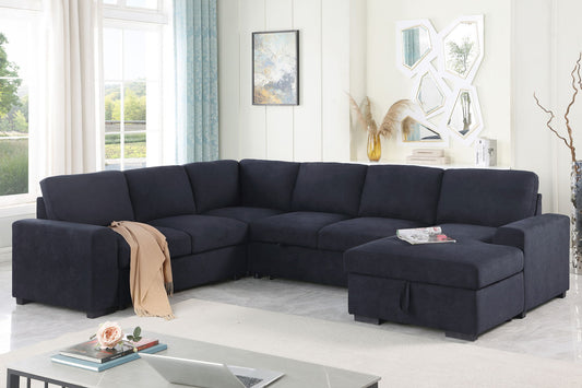 Selene II - 117.5"W Dark Gray Woven Fabric Sleeper Sectional Sofa With Right-Facing Storage Chaise