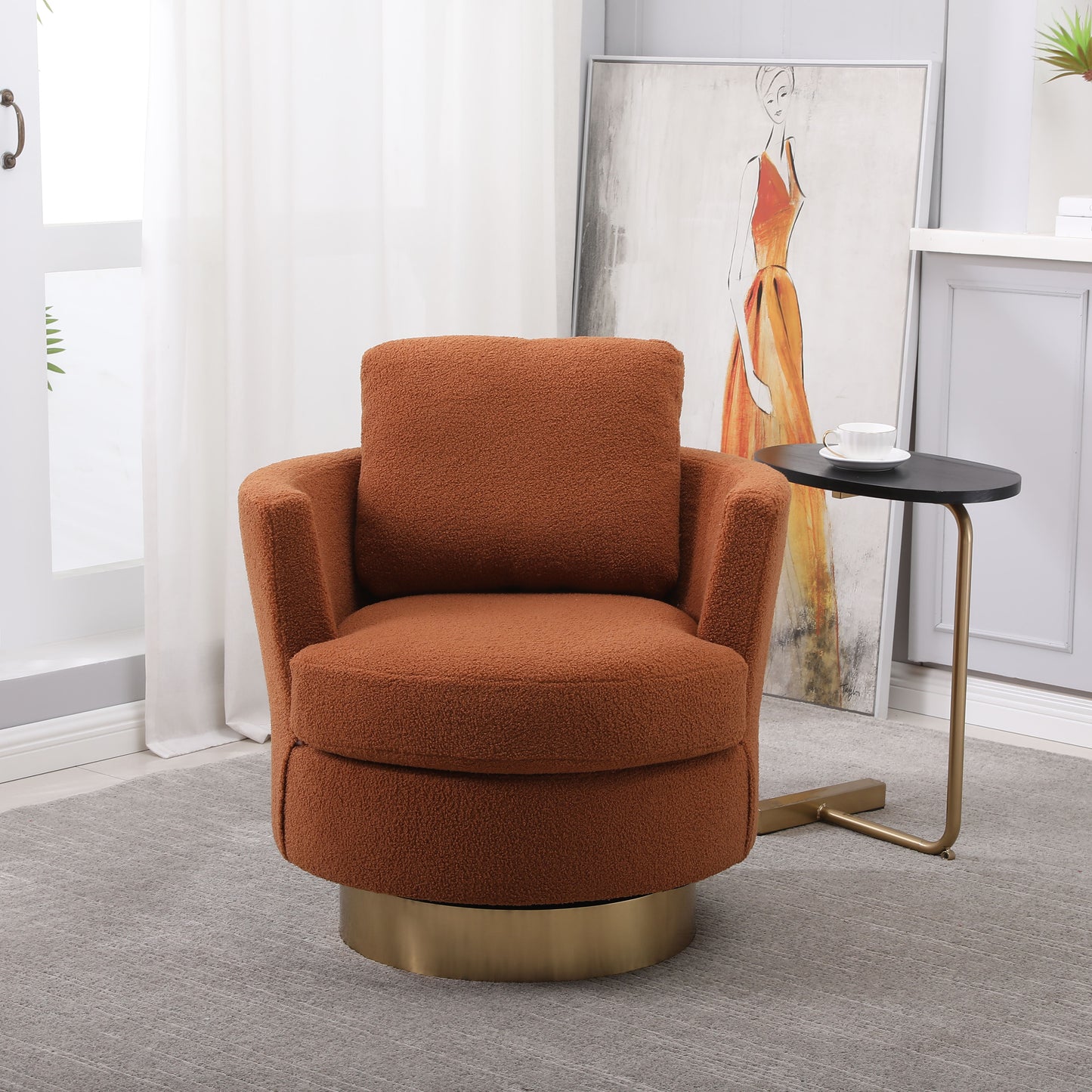 Barrel Chair, Swivel Accent Chairs Armchair For Living Room, Reading Chairs For Bedroom Comfy, Round Barrel Chairs With Gold Stainless Steel Base