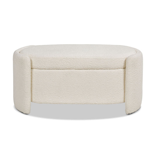 Fuji - Oval Storage Bench, Upholstered - Ivory White