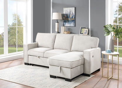 Estelle - Fabric Reversible Sleeper Sectional With Storage Chaise Drop-Down Table 2 Cup Holders And 2 USB Ports