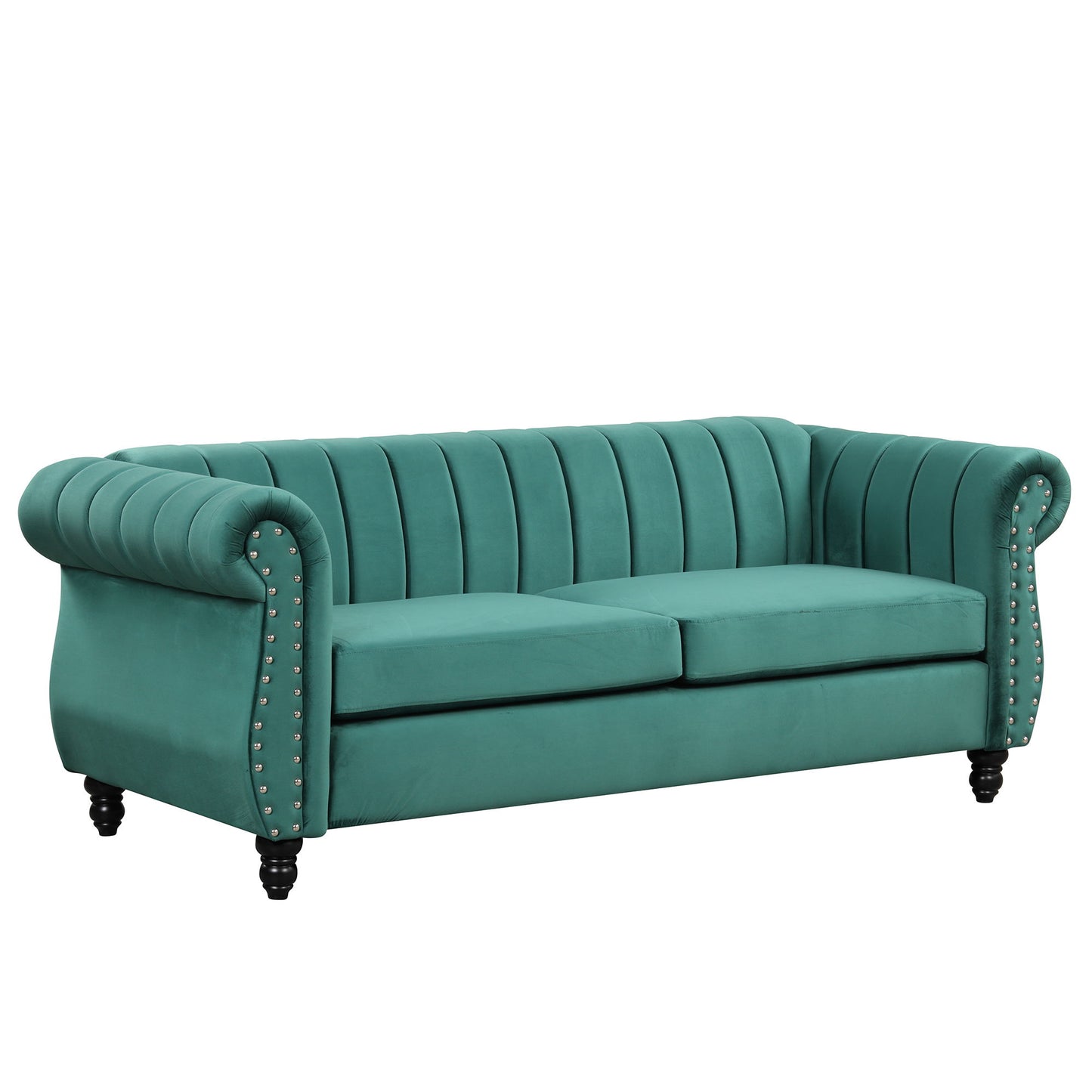 Modern Sofa Dutch Fluff Upholstered Sofa & Solid Wood Legs, Buttoned Tufted Backrest