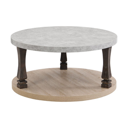 Mid-Century 2 Tier Round Coffee Table With Storage Shelf - Gray