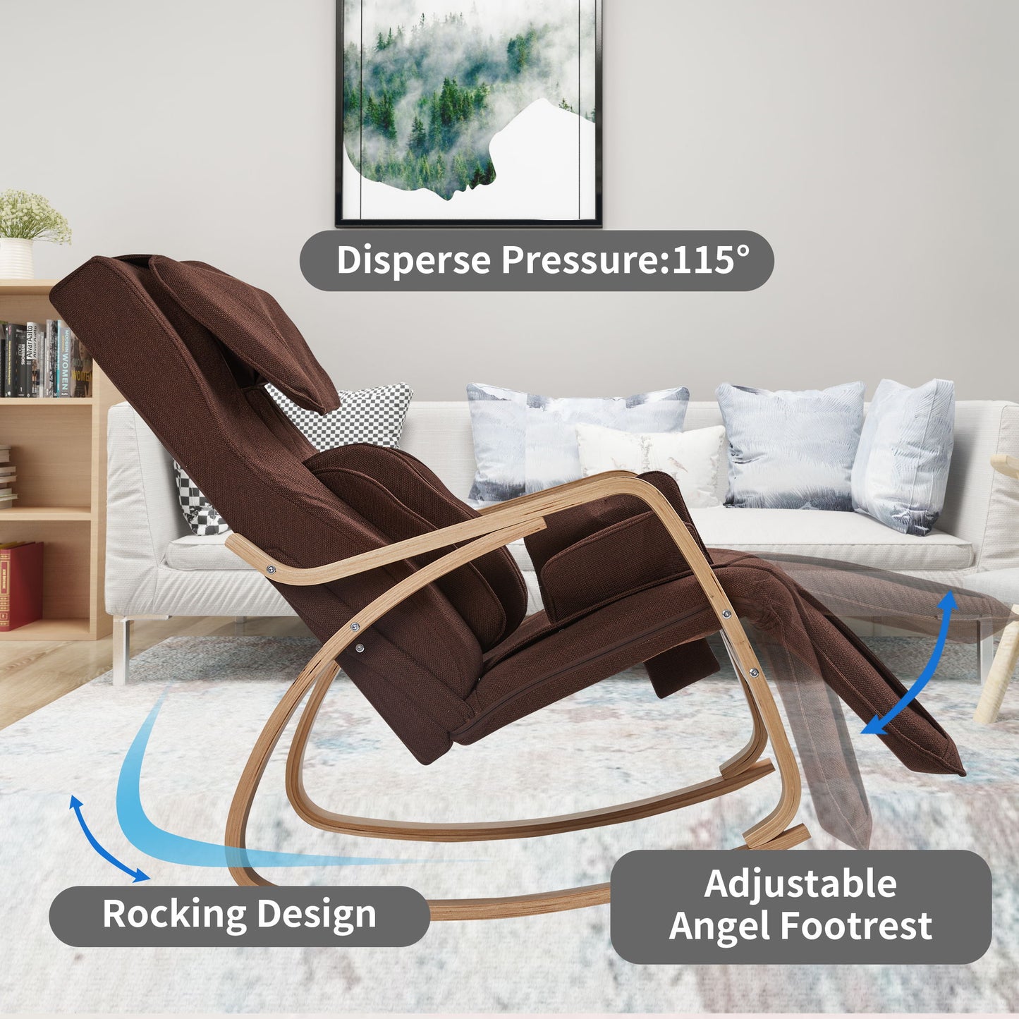 Full Massage Function Air Pressure Comfortable Relax Rocking Chair, Lounge Chair Relax Chair With Cushion - Brown