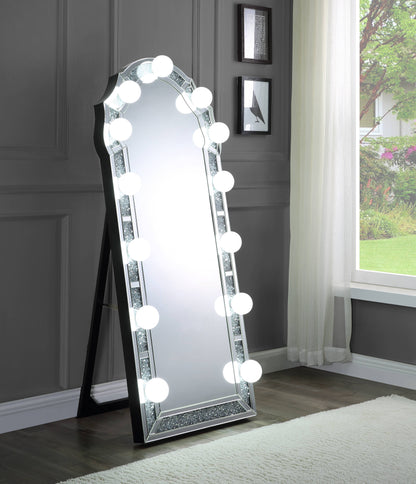 Noralie - Mirrored Faux Diamonds Floor Mirror - Silver