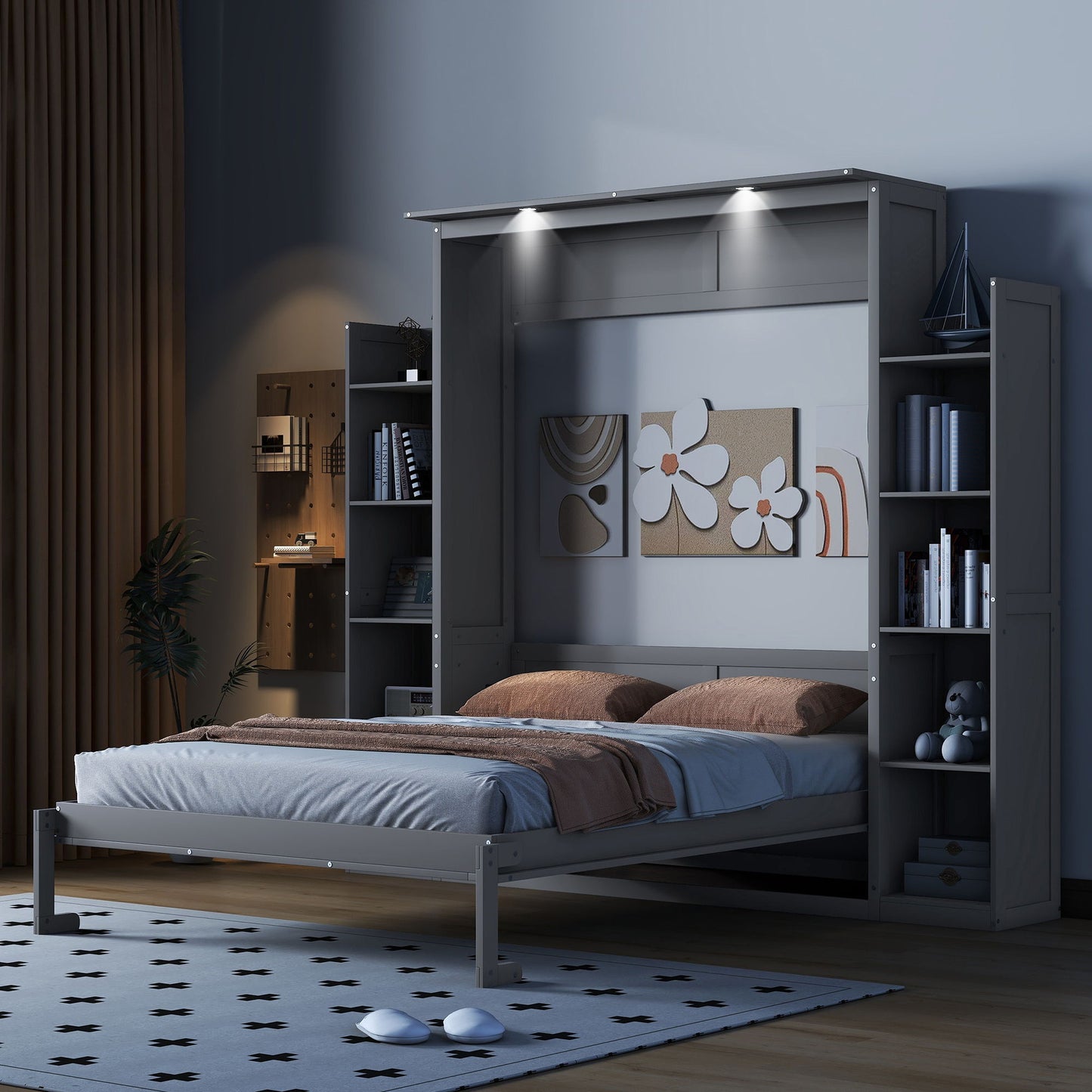 Murphy - Bed Wall Bed With Shelves And LED Lights