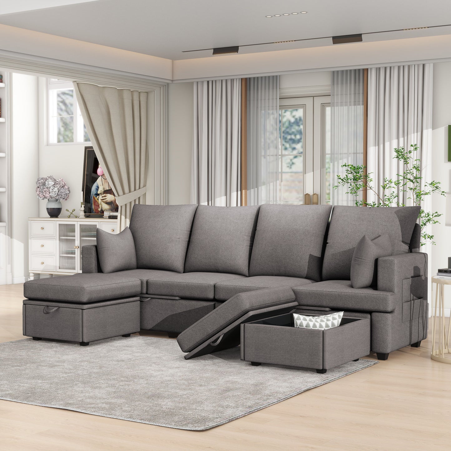 Modern Modular Sofa, Chenile Sectional Couch Set With 2 Pilows Included, Freely Combinable Indoor Funiture For Living Room, Apartment, Office