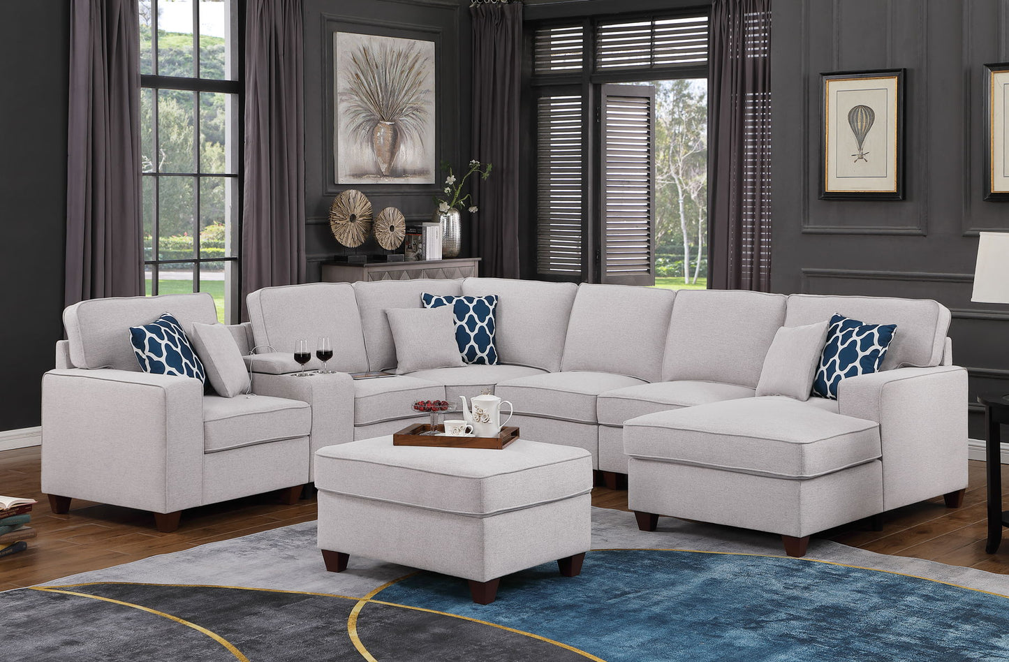 Tina - 8 Piece Upholstered Sectional With Ottoman