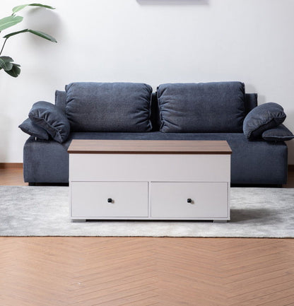 Luna - 45.5" Coffee Table With Walnut Finish Lift Top, 2 Drawers, And 2 Shelves - White And Brown