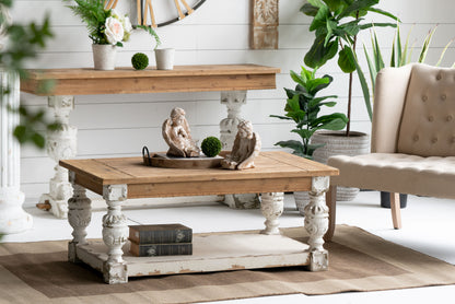 Rectangle Coffee Wooden Coffee Table, French Country Coffee Table - Brown / Antique White