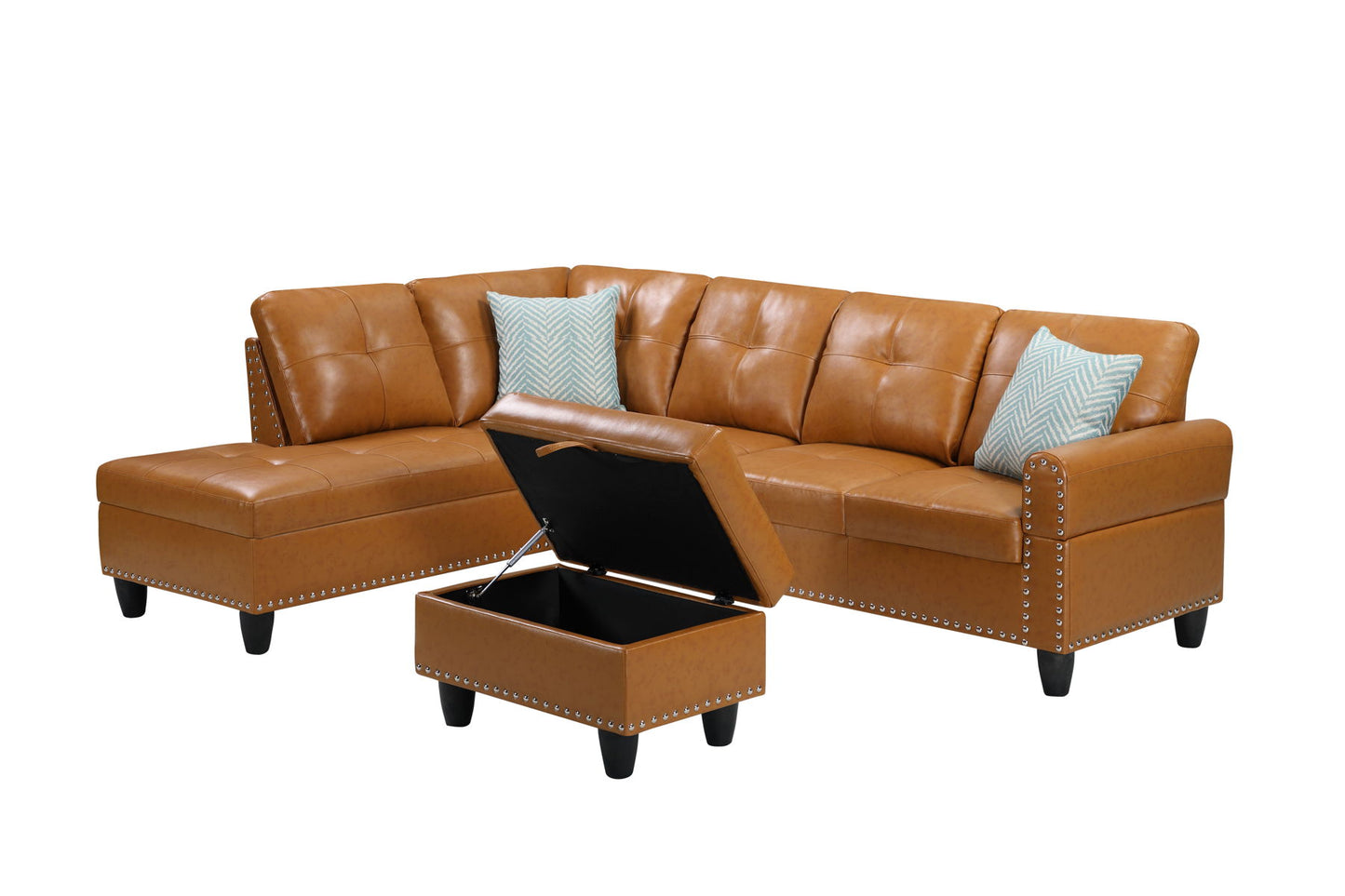 Irine - Faux Leather Sectional Sofa With Ottoman