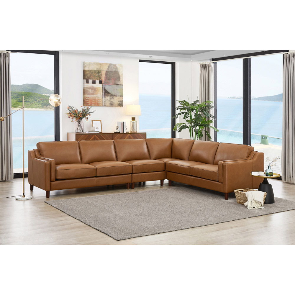 Bella - Leather L-Shape Sectional - Brown