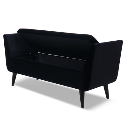 Duff - Mid-Century Modern Upholstered Entryway Storage Bench - Anthracite Black