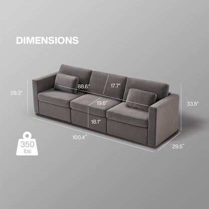 3 Seats Modern Cotton Linen L-Shape Sectional Sofa, Oversized Upholstery Sectional Sofa, Chaise Couch With Storage Ottomans For Living Room / Loft / Apartment / Office