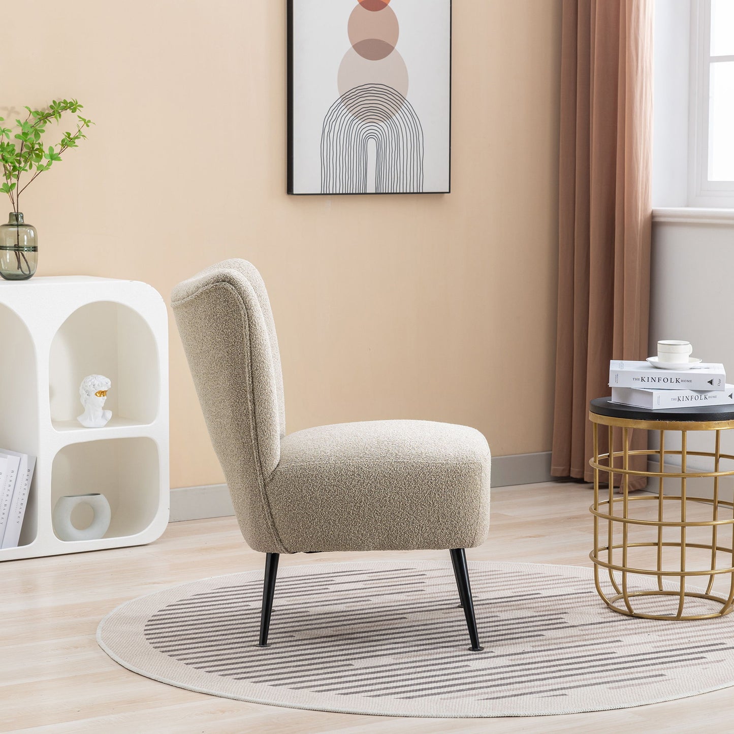 Boucle Upholstered Armless Accent Chair Modern Slipper Chair, Cozy Curved Wingback Armchair, Corner Side Chair